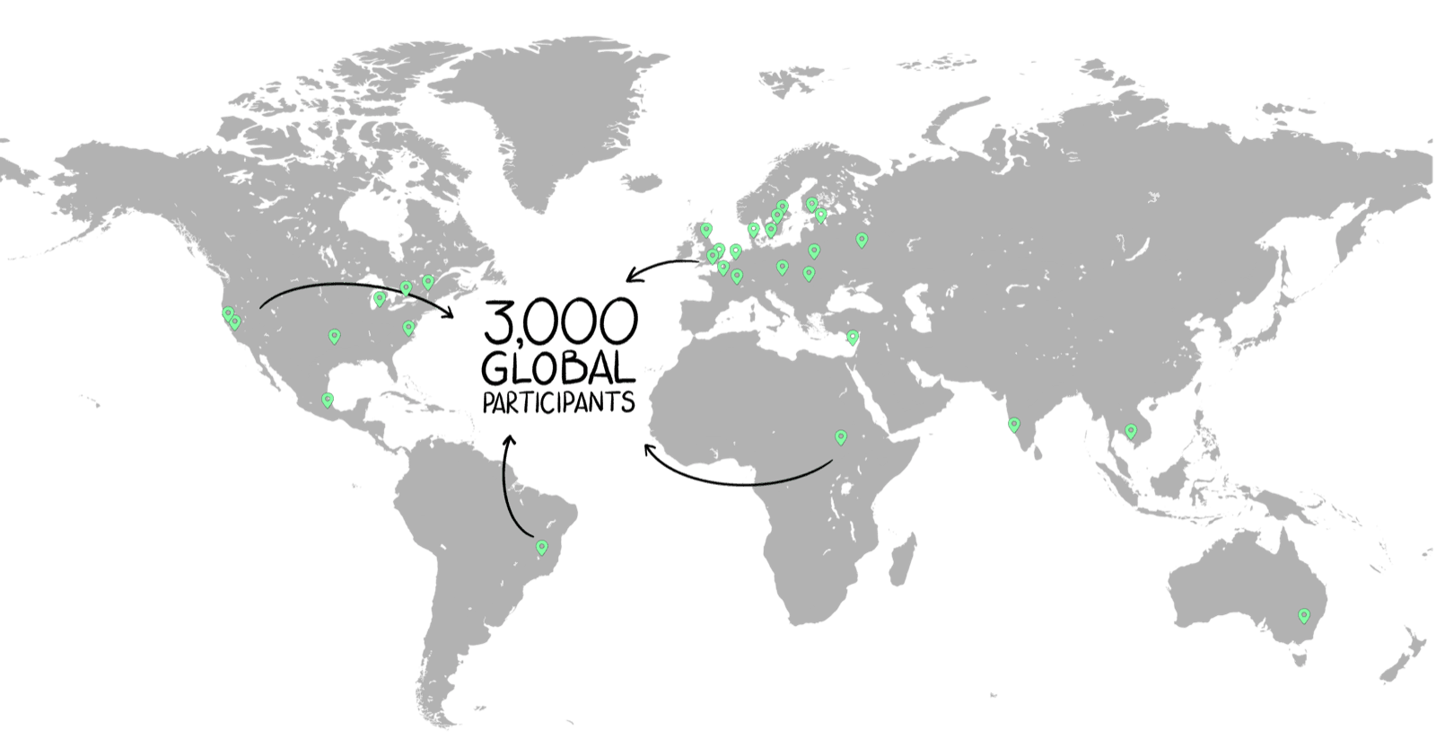 World map of Apart Sprint locations: 3,000 global participants